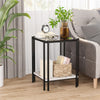 Tempered Glass Side Table Coffee Table Marble Storage Shelf with Dual Pole Legs