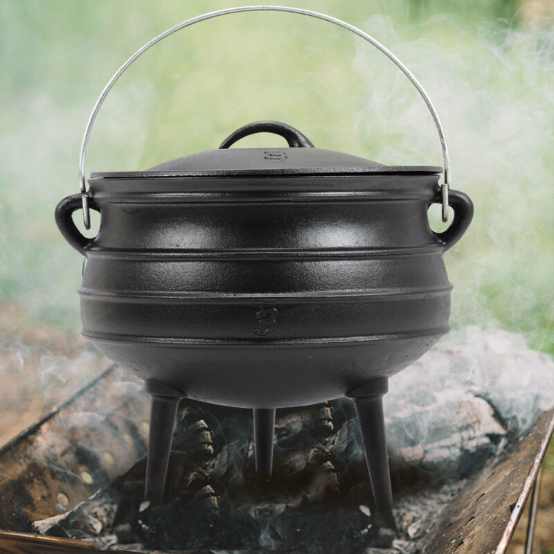 8L Cast Iron Potjie Pre-Seasoned Non-Stick African Pot Campfire Cookin ...