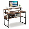 Simple Computer Desk with Bookshelf & Monitor Stand Riser Rustic Brown PC Table