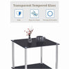 2pcs Square Black Tempered Glass Side End Table Bedside Table with Storage Shelf