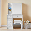 White Dressing Table Wood Makeup Desk with Slide Mirror 5 Drawers Stool Bedroom