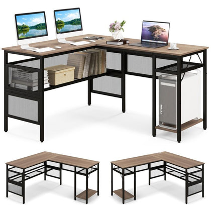 L-Shaped Corner Computer Desk Reversible PC Table Workstation w/ CPU Stand