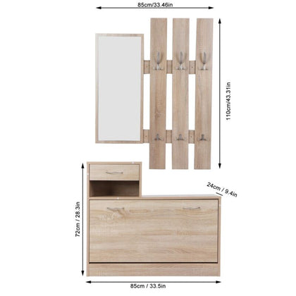 Hallway Shoe Storage Unit Coat Rack Stand Bench Shelf Cabinet Mirror Hooks