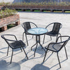 3/5 Piece Round Coffee Table & Rattan Chairs Metal Bistro Balcony Garden Outdoor