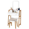 Vanity Dressing Table Set Make up Table Desk Cushioned Stool w/ Large Mirror