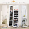 3-in-1 Jewelry Cabinet 360° Swivel Mirror Jewelry Armoire W/ 3-Color LED Lights