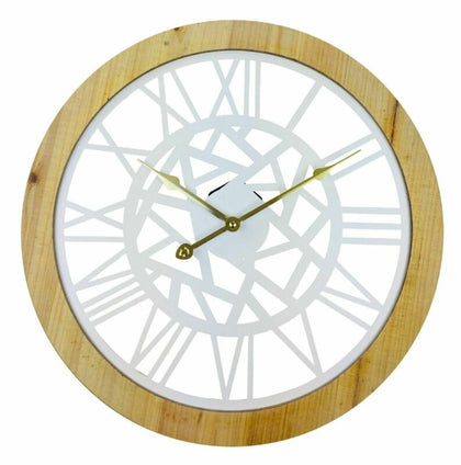 Modern Large Roman Numeral White Metal Cut Out Wooden Framed Wall Clock 45cm