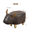 Dark Brown Bull Footstool Faux Leather Ottomans Living Room Home Gift Children