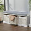 Hallway Shoe Storage Bench With 3 Rattan Baskets Organizer Cushion Padded Seat