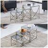 Nest of 3 Coffee Table Sofa Side End Table Tempered glass Stainless Steel Legs