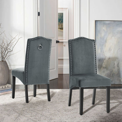 Grey Accent Kitchen Side Dining Chairs Velvet Nailhead Trim Decor Knocker Back