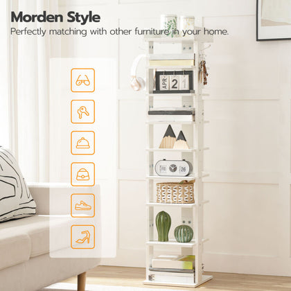 9 Tier Metal Shoe Rack Narrow Tall Shelf Organizer for Entryway Closet White