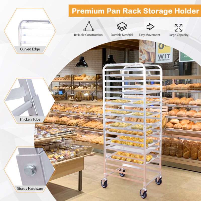 20 Tier Rolling Aluminum Bakery Rack Large Home Commercial Kitchen Bun ...
