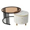 Stacking Nesting Coffee Tables Set of 2 Round Side Tables with Storage Drawers