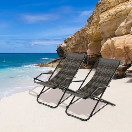 Outdoor Portable Beach Chair Folding Sling Chair Patio PE Wicker Rocking Chair