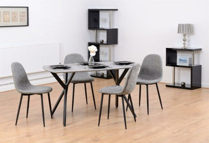 ATHENS DINING SET & 4 FAUX LEATHER DINING TABLE CHAIRS CONCRETE EFFECT TOP