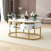 2-Tier Coffee Table Marble Effects Cocktail Table Accent Table with Drawer NS