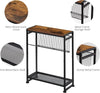 Rustic Brown Side Sofa End Table Narrow Black Open Shelves Metal Magazine Stand