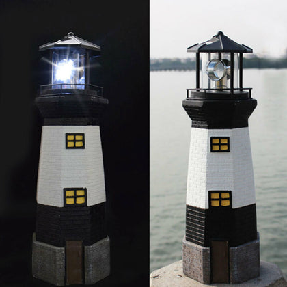 SOLAR POWERED LIGHTHOUSE ROTATING LED GARDEN LIGHT HOUSE DECORATION ORNAMENT