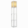 Modern Oak Wooden Fabric Floor Lamp with Built In Shelving Units Lounges Hallway