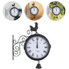 Outdoor Garden Cockerel & Bell Wall Clock Double Sided with Station Bracket