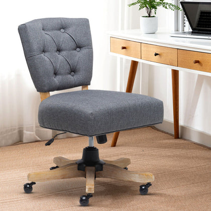 Linen Fabric Buttoned Back Adjustable Swivel Cushiony Computer Desk Chair Office