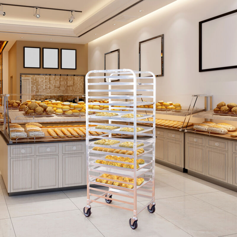 Bread Rack Angled 20 Tier Rolling Aluminum Bakery Rack Large Home Commercial Kitchen Bun ...