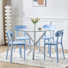 Round Dining Table and Chairs Set 4 Glass Table with 4 Chairs Dining Room Blue