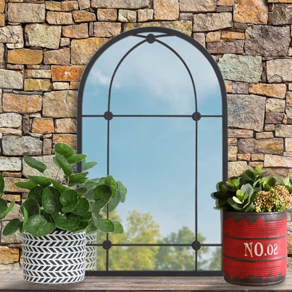 Large Metal Frame Arch Floral Window Garden Mirror Outdoor Indoor Glass Decor UK