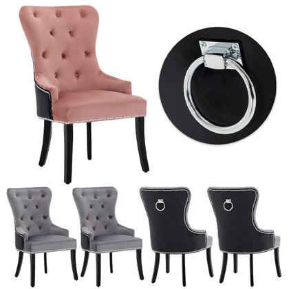 2/4Pcs Upholstered Dining Chair High Back Padded Seat with Door Knocker Kitchen