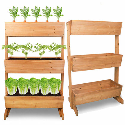 3 Tier Raised Garden Bed Wood Elevated Plant Growing Flower Ladder Storage Box