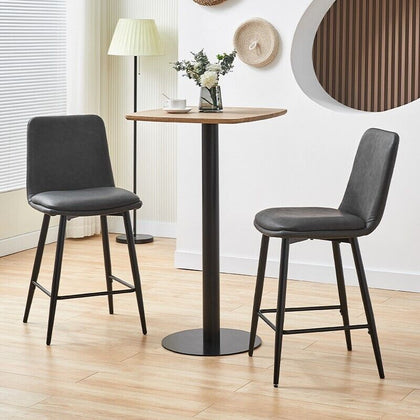 Set of 2 Counter Barstools Breakfast Bar Stools Faux Leather Upholstered Seat