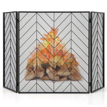 3-Panel Fireplace Screen Foldable Metal Iron Mesh Fire Spark Guard Fire Screens