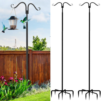 2x Adjustable Double Shepherd Hook Bird Feeder Pole with 7 Prongs Base Anti-Wind