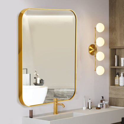 Rectangle Gold Glass Wall Mirror Metal Frame Vanity Makeup Shaving Bathroom Deco