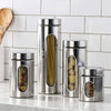 4Pc Stainless Steel Canister Set Tea Coffee Sugar Jars With Clear Window Storage