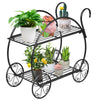 Garden Cart Plant Stand Metal Flower Pot Holder Indoor Outdoor Display Rack