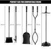 5PCS Fire Tools Set Iron Fireplace Fireside Companion Brush Poker Shovel & Tong