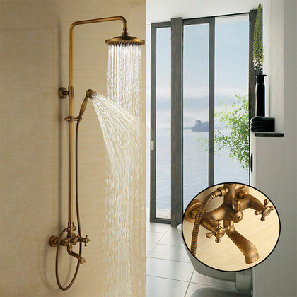 Antique Brass Shower Set Bathroom Mixer Tap 8