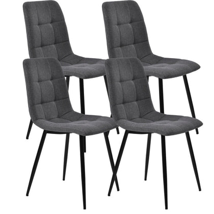 4 Pcs Linen Dining Chairs Set Soft Padded Seat Metal Leg Modern Office Kitchen