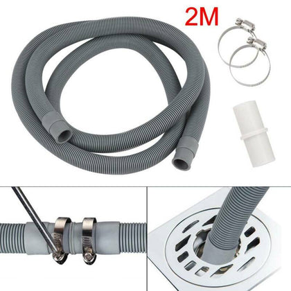 Universal Washing Machine Waste Drain Hose Extension Pipe Kit 2M & Hose Clips