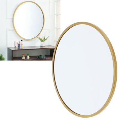 Industrial Gold Round Wall Mirror 20in Home Bathroom Wall Mounted Vanity Decor