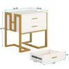 White Wooden Bedside Table with Metal Base, Modern Nightstand Side End Table