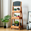 3-Tier Flower Pot Stand Wooden Outdoor Garden Ladder Plant Rack W/ Blackboard