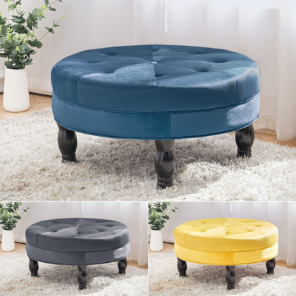 Chesterfield Button Large Plush Velvet Round Pouffe Footstool Coffee Table Seat