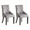 Set of 2 Grey Velvet Dining Chairs Tufted High Back for Dining Room Kitchen Home