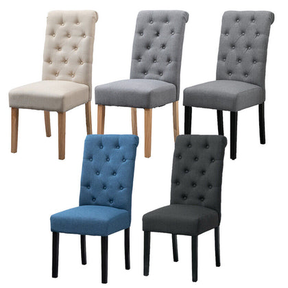 2/4/6x Fabric Button Tufted Dining Chairs Upholstered Kitchen Dining Room Grey