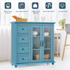 2-door Buffet Sideboard Modern Pantry Cupboard Tempered Glass Cabinet 4 Drawers