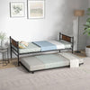 Metal Daybed with Pull-out Trundle Industrial Single Sofa Guest Bed w/Headboard