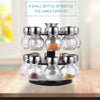 Rotating Revolving Plastic 16 Jar Spice Rack Storage Glass Jars & Chrome Lids